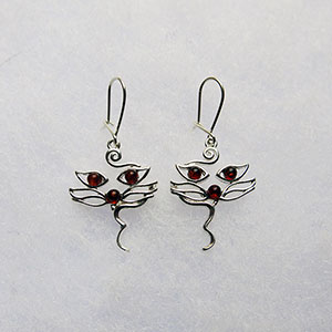 Boucles d'oreilles chat moustaches - bijou ambre et argent